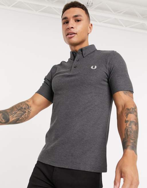 Fred Perry button down polo in dark grey