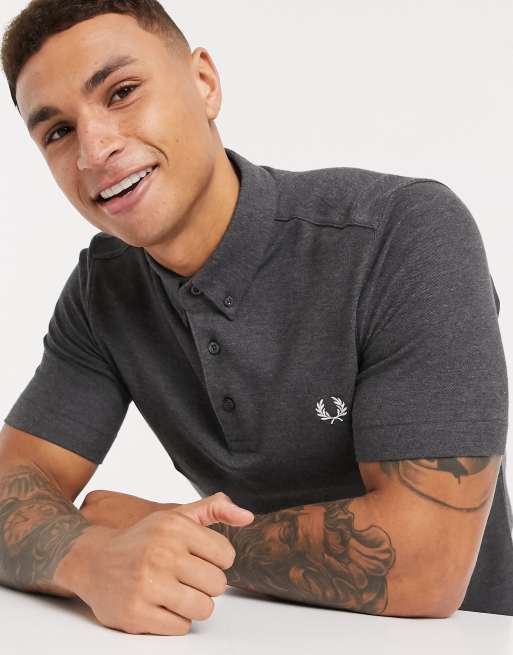 Fred Perry button down polo in dark grey, 3 of 4
