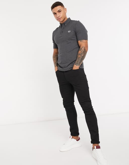 Fred Perry button down polo in dark grey, 4 of 4