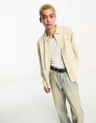 Fred Perry Fred Perry button through polin long sleeve shirt in oatmeal-Neutral