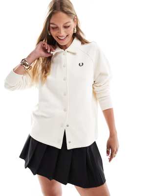 Shop Fred Perry button up collared sweatshirt in off white Online – Trendy & Affordable Fashion