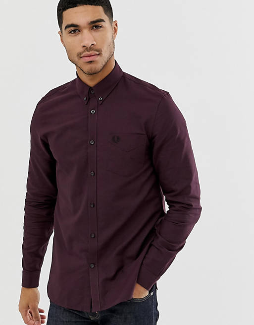 Fred Perry buttondown oxford shirt in burgundy | ASOS