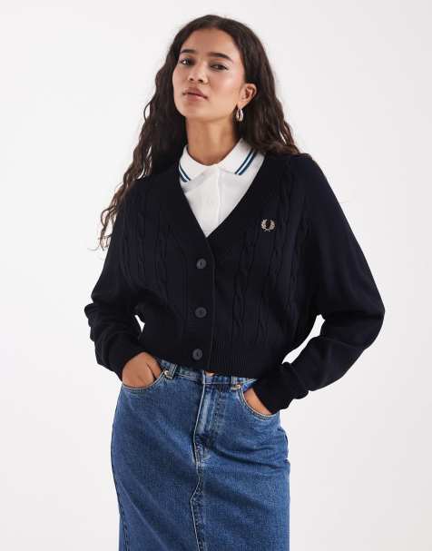 Fred Perry  cable knit cardigan in navy - view 1