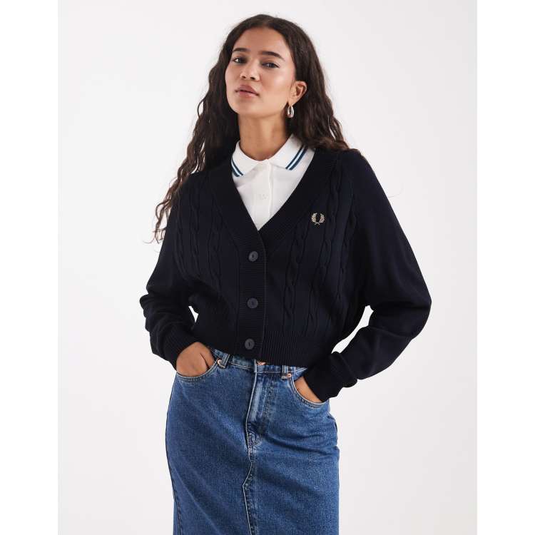 Fred Perry cable knit cardigan in navy | ASOS