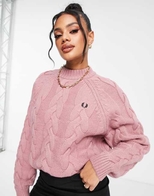 Fred Perry cable knit jumper in pink