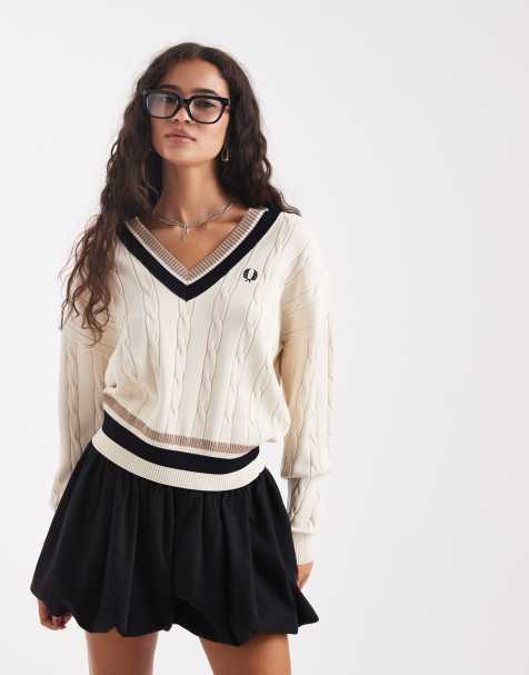 Fred Perry cable knit jumper in white - view 1