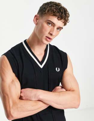 Fred Perry Cable Knit Tank Top In Black | ModeSens