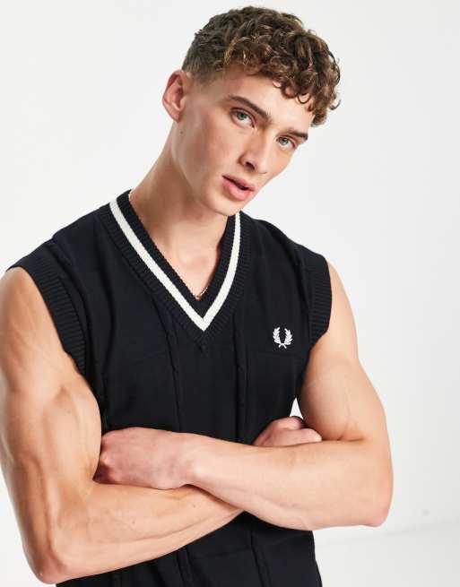 Fred Perry cable knit tank top in black