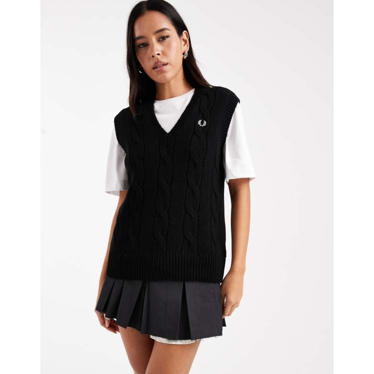 Fred Perry cable knit vest in black | ASOS