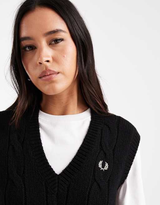 Fred Perry cable knit vest in black | ASOS