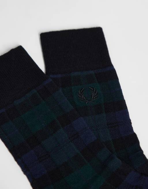Fred Perry calcetines con logo de tartán en negro/azul marino, 3 de 3