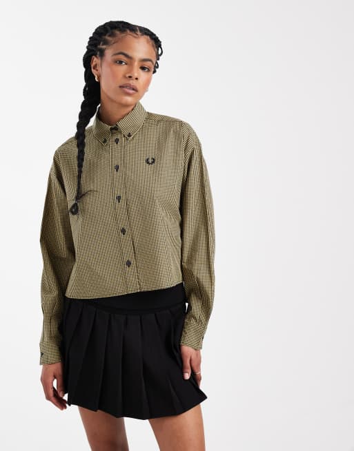 Fred Perry - Camicia a maniche lunghe con logo a scacchi colore nero/oro