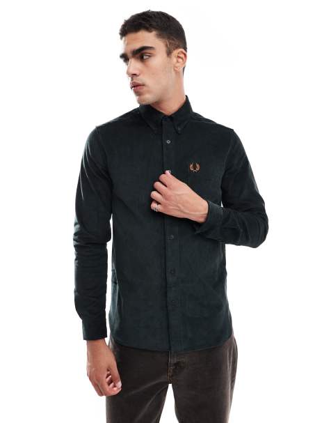 Fred Perry - Camicia a maniche lunghe in velluto a coste verde scuro - view 1