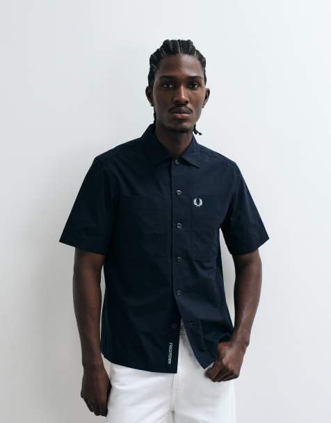 Fred Perry - Camicia comoda in cotone blu navy a maniche corte - view 1
