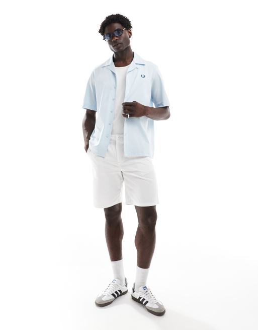 Fred Perry - Camicia con collo a rever blu chiaro in rete compressa, 4 di 4