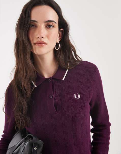 Fred Perry camicia in maglia testurizzata con colletto color prugna - view 1