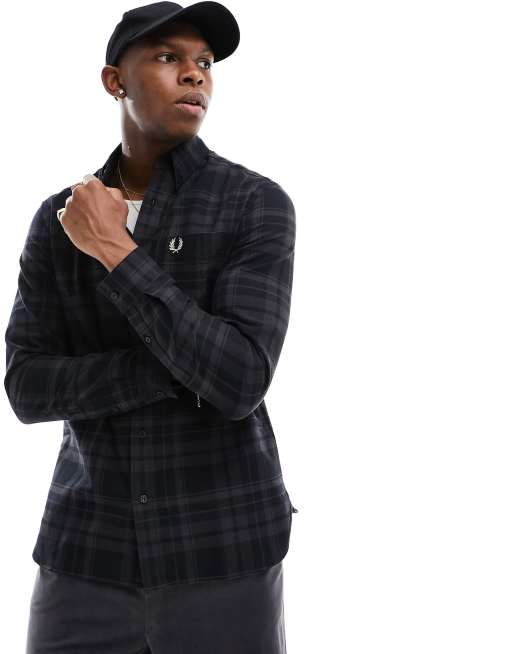 Fred Perry - Camicia nera a quadri scozzesi tono su tono