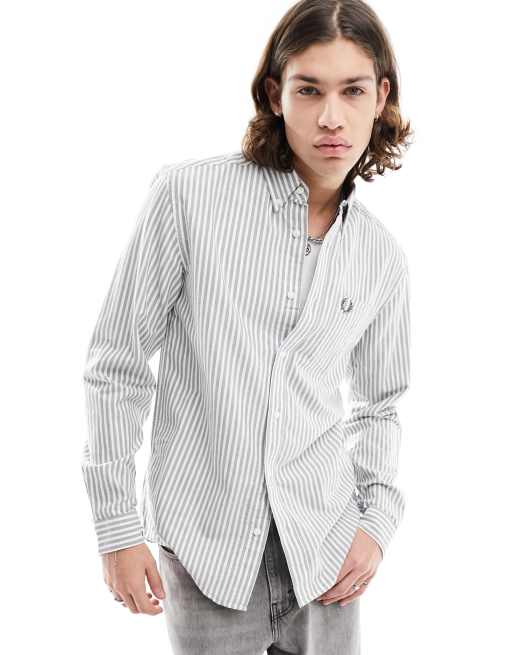 Fred Perry - Camicia Oxford a maniche lunghe verde a righe