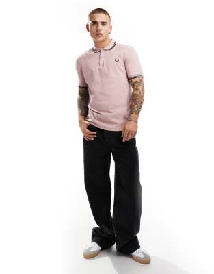 Fred Perry - Camicia polo rosa chiaro con doppia riga a contrasto