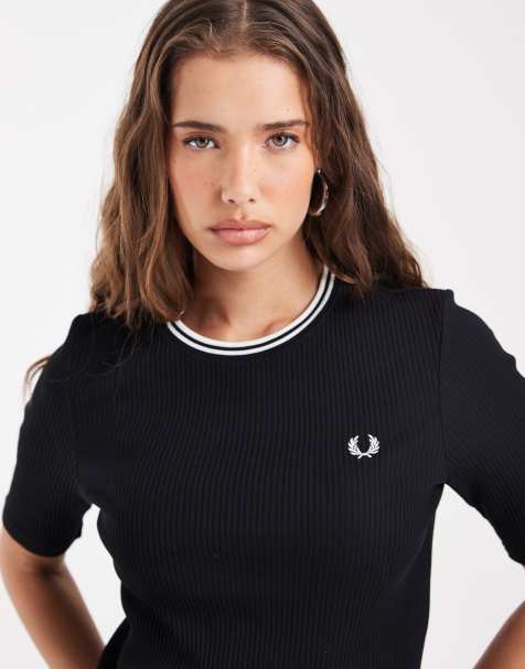 Fred Perry - camiseta acanalada con doble ribete en negro - view 1