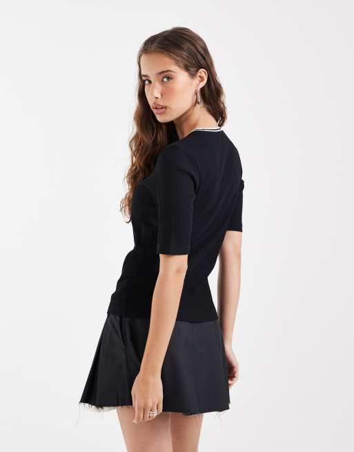 Fred Perry - camiseta acanalada con doble ribete en negro, 4 de 4
