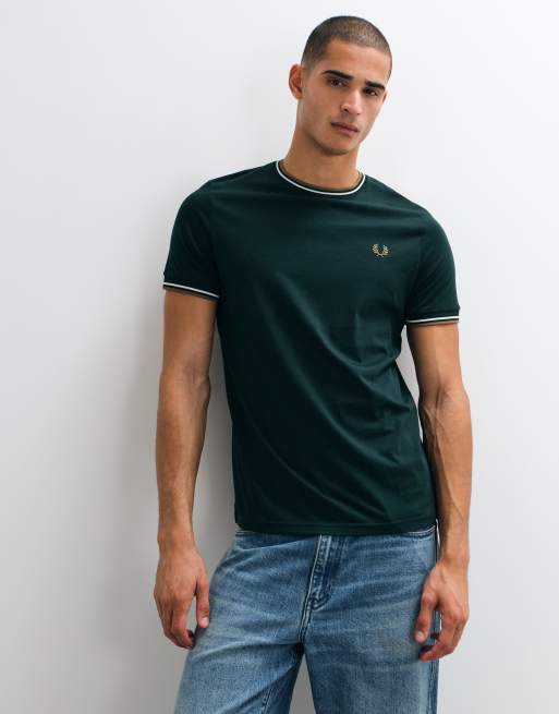Fred Perry camiseta de manga corta con logo y doble ribete en verde ...