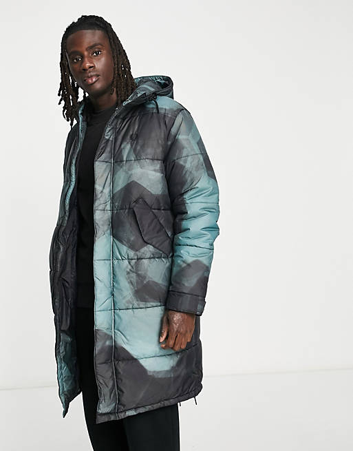 Fred Perry camo padded puffer coat in navy
