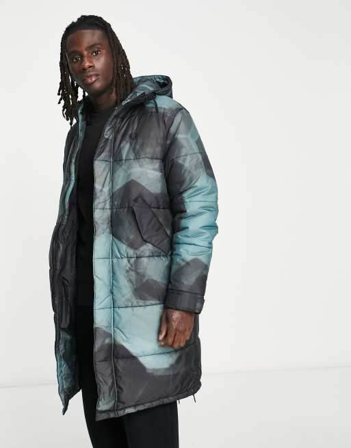 Fred Perry camo padded puffer coat in navy ASOS