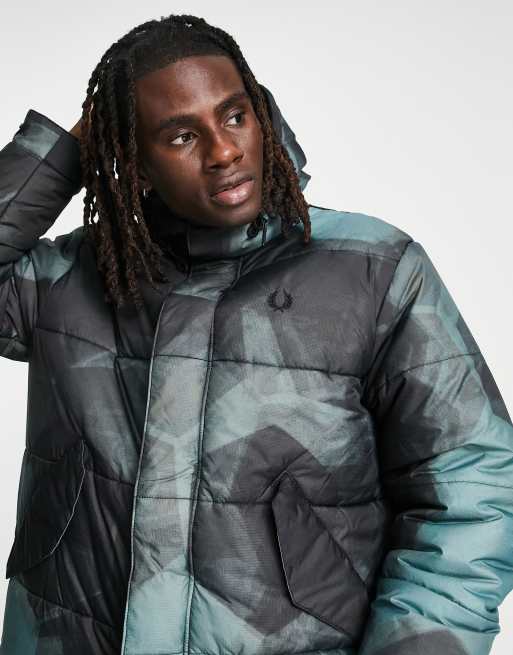 Fred Perry camo padded puffer coat in navy