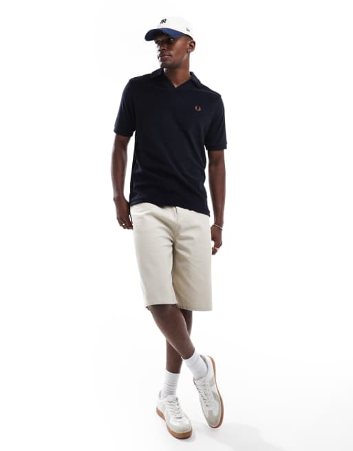 Fred Perry camp collar terrycloth polo in navy | ASOS