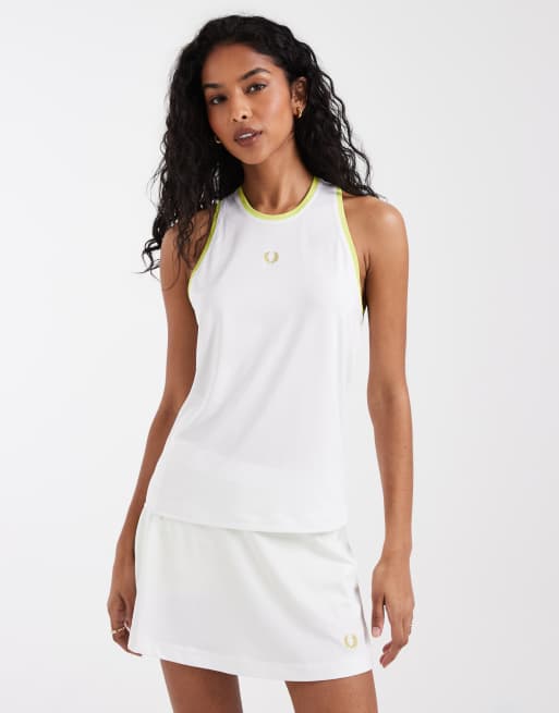 Fred Perry - Canotta bianca da tennis con logo centrale, 2 di 4