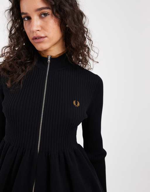 Fred Perry cardigan con zip nera e peplo, 2 di 4