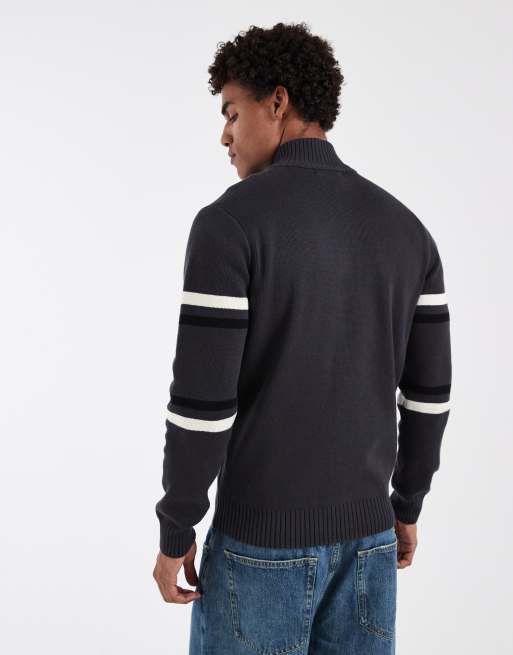 Fred Perry - Cardigan grigio a righe con logo e zip, 5 di 5