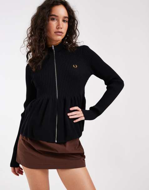 Fred Perry - cárdigan negro con cremallera y sobrefalda - view 1