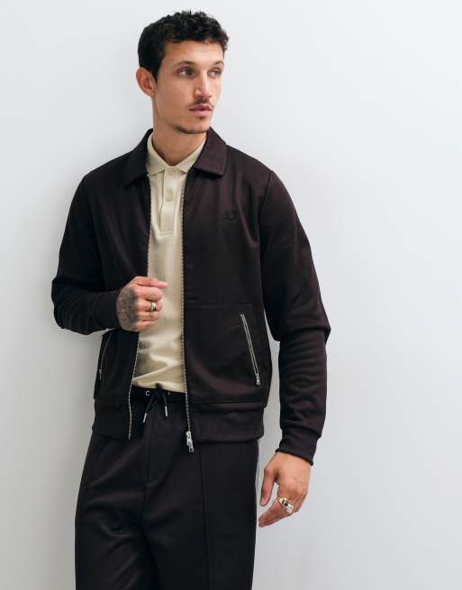 Fred Perry - chaqueta de chándal coordinada con cinta de red de tenis en marrón oscuro, 2 de 5