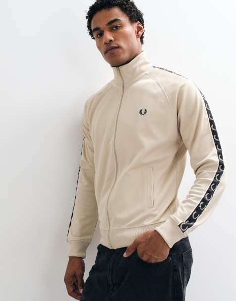 Fred Perry chaqueta deportiva con cremallera integral, cinta en contraste y logo, beige - view 1