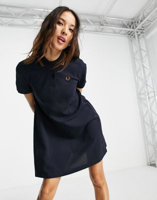 Fred Perry check back panel polo dress in navy