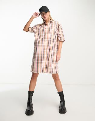 Fred Perry check shirt dress in cream