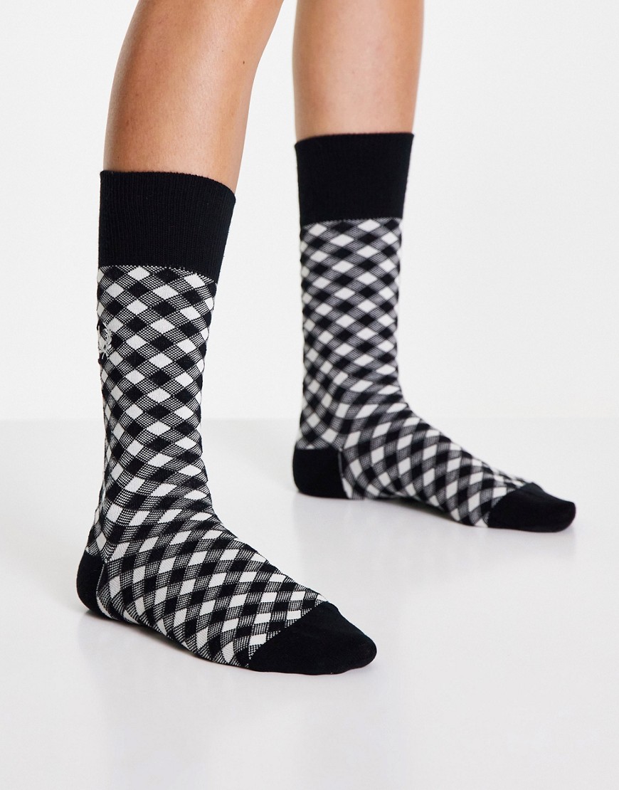 Fred Perry check socks in black and white-Multi