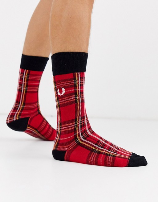 Fred Perry check socks in red