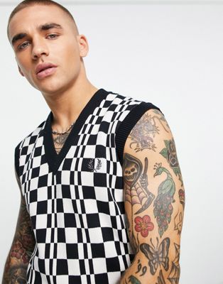 Fred Perry checkerboard knitted tank top in black