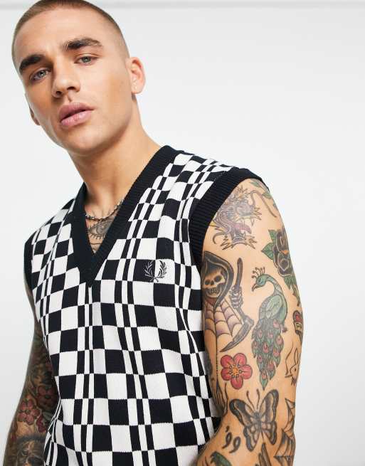 Fred Perry checkerboard knitted tank top in black ASOS