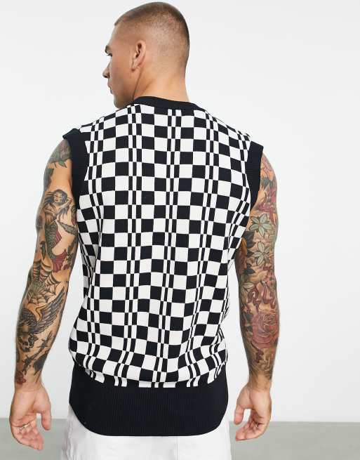 Fred Perry checkerboard knitted tank top in black | ASOS