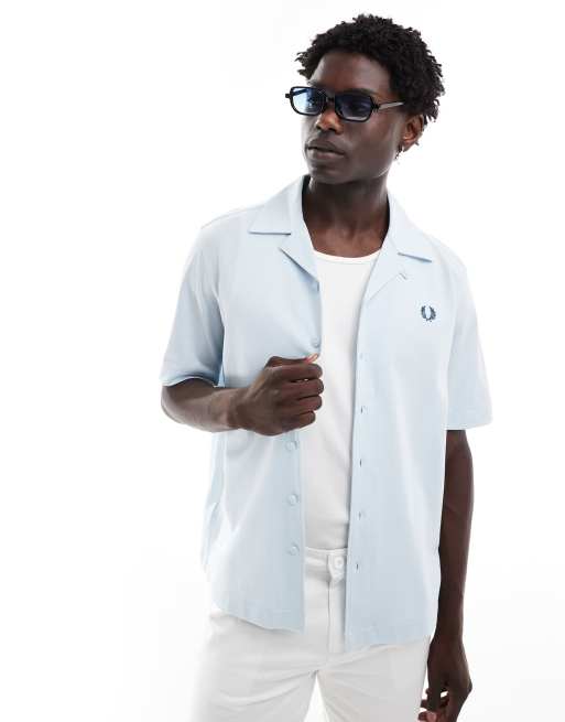 Fred Perry Chemise a revers en maille compressee Bleu clair ASOS