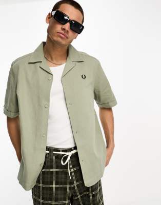 Fred Perry linen revere collar shirt in seagrass green - ASOS Price Checker