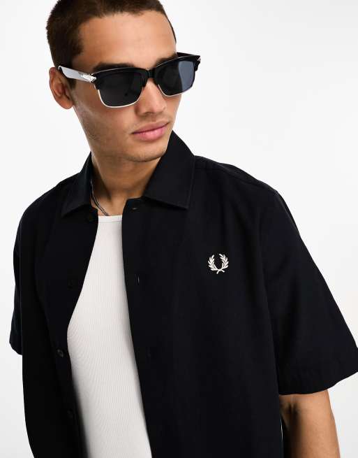 Fred Perry Chemise en lin avec empi cement en piqu Noir ASOS