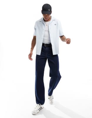 Fred Perry pique revere collar shirt in baby blue  - ASOS Price Checker