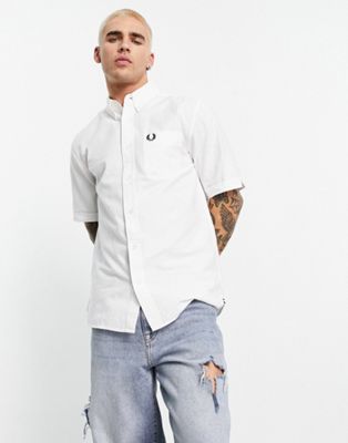 Fred Perry short sleeve oxford shirt in white - ASOS Price Checker