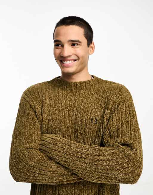 Fred Perry chenille ribbed jumper in shaded stone brown