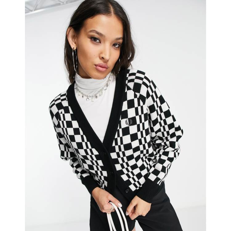 Fred Perry chequerboard print cardigan in black | ASOS